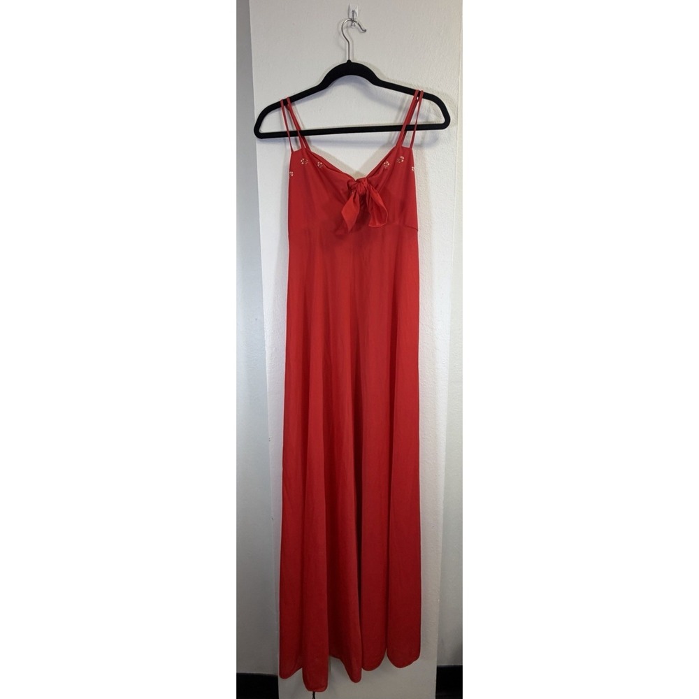 Vintage‎ Eve Stillman Long XS S Gown Womens Red Satin Nightgown Lingerie Sheer